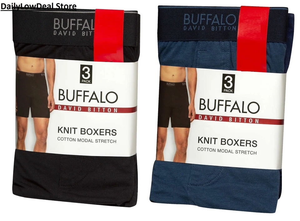 Paquete de 3 boxer tejido negro Buffalo David Bitton para hombre pequeño mediano grande X grande Foto 4 de 4