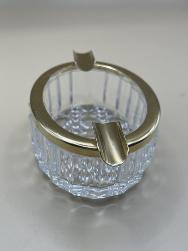 Vintage Clear glass cut ashtray gold tone rim oval barware 2 Rests 3.75”L 2.25”W - Picture 2 of 9