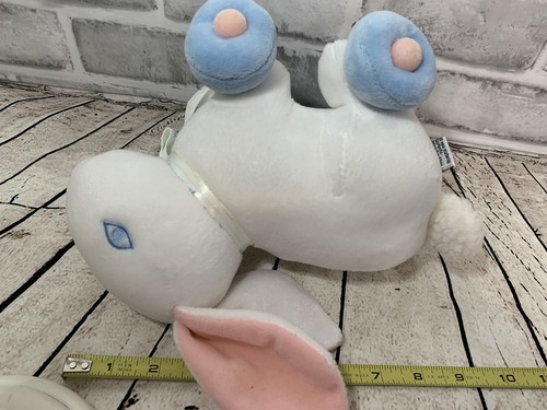 Little Me white blue pink plush bunny rabbit on wheels chime rattle Prestige toy - Picture 6 of 6