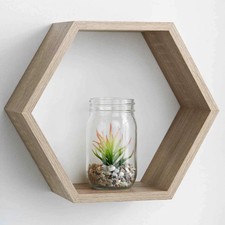 Hexagon Floating Honeycomb Shelf Wall Mounted Shelving 25cm Brown