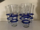Gorgeous Blue Double Ring Blenko Tumblers drinking glasses set of 5 handblown
