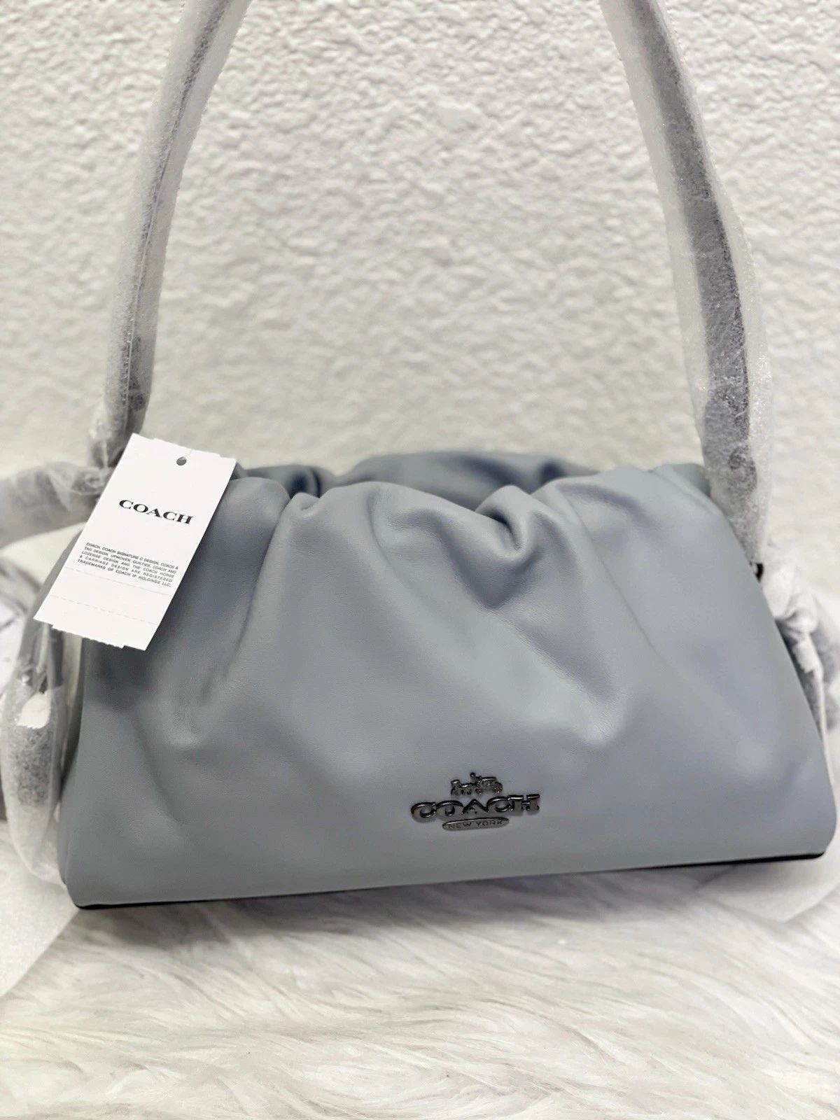 WANDLER Pochette Coach Faye tracolla X Body nuova con etichetta con ruching CV529 in pelle GRIGIO BLU