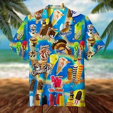 Hawaiian Shirt Summer,Hawaiian Shirt Ice Cream Hawaiian Shirts Men's Hawaiian