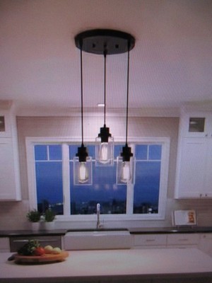 YANSUN 3-Light Black Vintage Cluster Hanging Ceiling light Fixture Pendant
