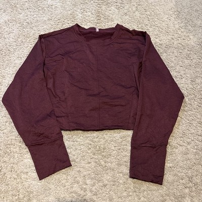 MTA Sport Women s Cropped Long Sleeve Athletic Top Burgundy Size L Stretch