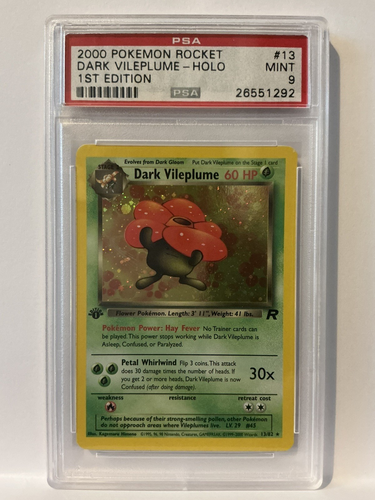 Dark Vileplume 13/82 Team Rocket 1st Edition PSA 9 MINT 2000 Holo Pokémon