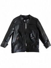 LJYH Boys Black Faux Leather Motorcycle Biker Jacket Full Zip Size 4-5Y