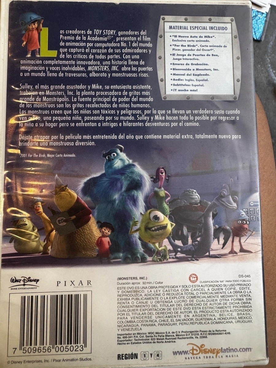 Monsters, Inc. (DVD, 2002, 2-Disc Set, Spanish Dubbed) for