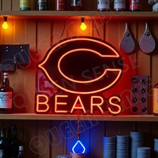 16"x13" Chicago Bears Man Cave LED Neon Sign With Dimmer USB Powered Light