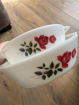 Vintage Jag Pyrex Glas - 2er Set Auflaufformen Schüsseln rote Rose verschachtelt 