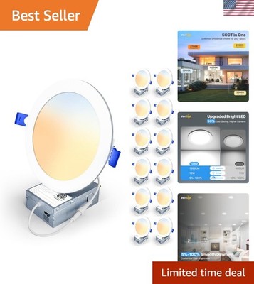 12 Pack 6 Inch 5CCT LED Recessed Light, Silm Canless Recessed Lighting, Dimma...