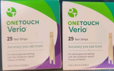 2 NEW  Boxes of OneTouch Verio Test Strips 25 Count Each Box
