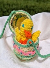 Vintage Crochet Easter Chick In Hatching Egg Surprise Toy Handmade Amigurumi...