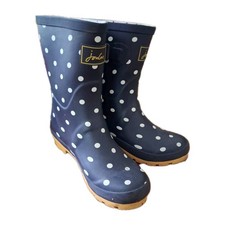 Joules Rain Boots Molly Welly - Yellow  Navy Blue White Polka Dots Size 7