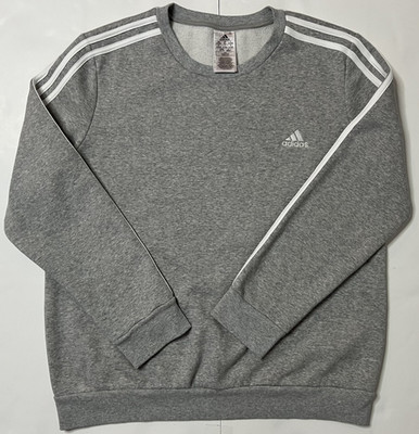 adidas Essentials 3-Stripes Fleece Sweatshirt Womens XL Gray Crewneck Pullover