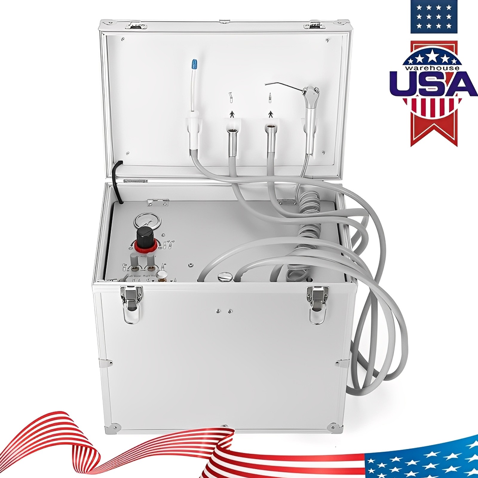 Portable Dental Mobile Delivery Unit Air Compressor Suction 4Holes 110V