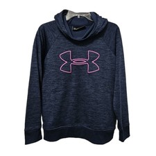 Under Armour Hoodie Womens Large Navy Blue ColdGear Space Dye Pink Logo Pullover