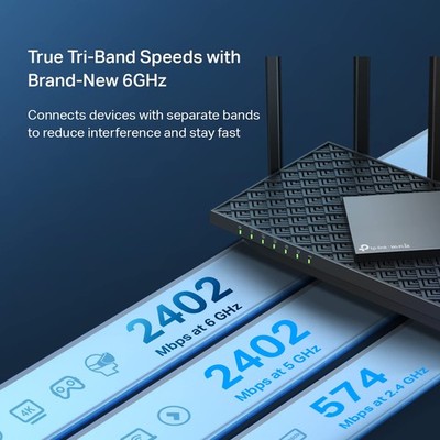 WiFi 6E Router AXE5400 Tri Band Gigabit Gaming Streaming TP Link