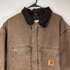 Vintage Carhartt Brown Duck Work Jacket 2XL Distressed w/ Corduroy Collar