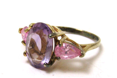 UTC Gold Overlay 925 Sterling Silver Purple Pink Ametrine Ring Size 7.75 - 4.8g