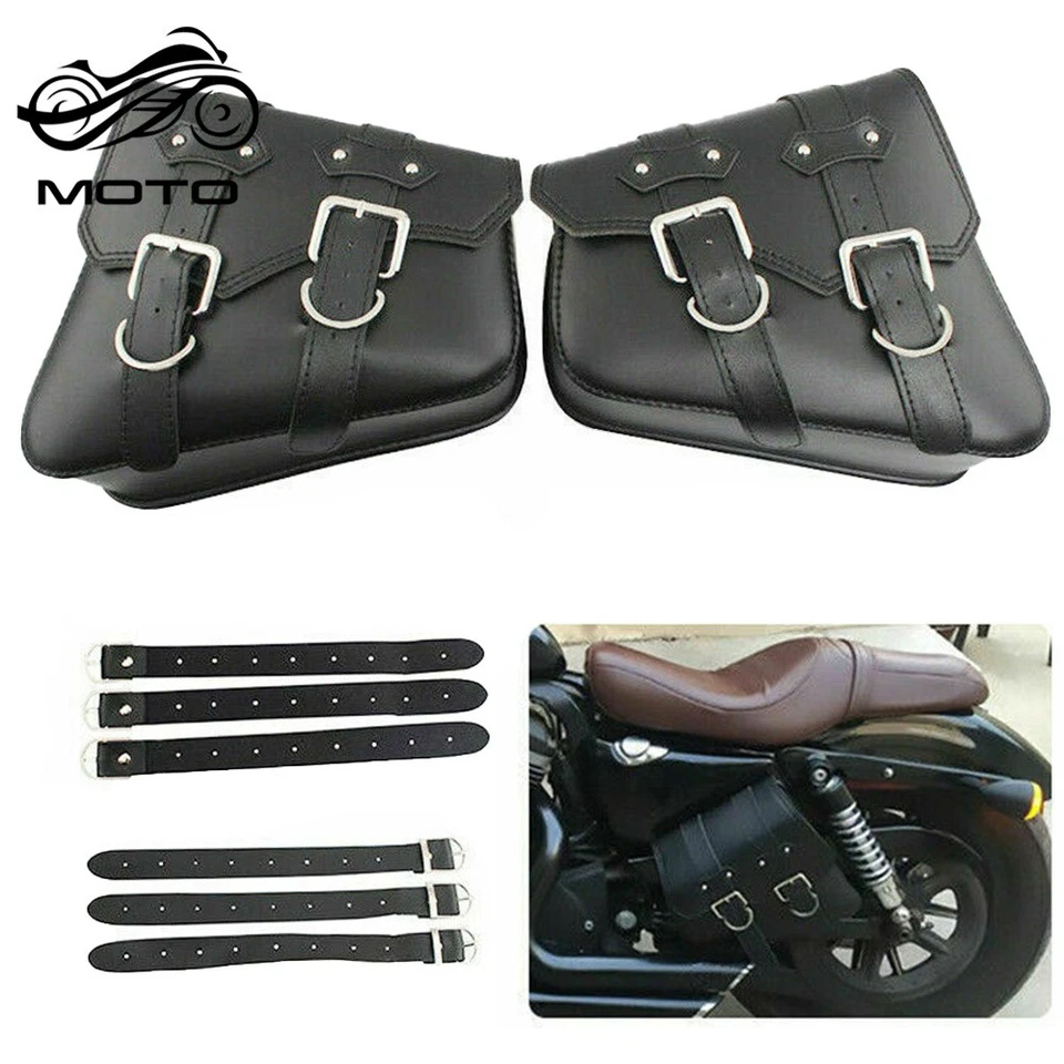 For Sportster 883 PU Leather Motorcycle Saddle Bags Saddlebag Luggage Bag - Image 2 of 4