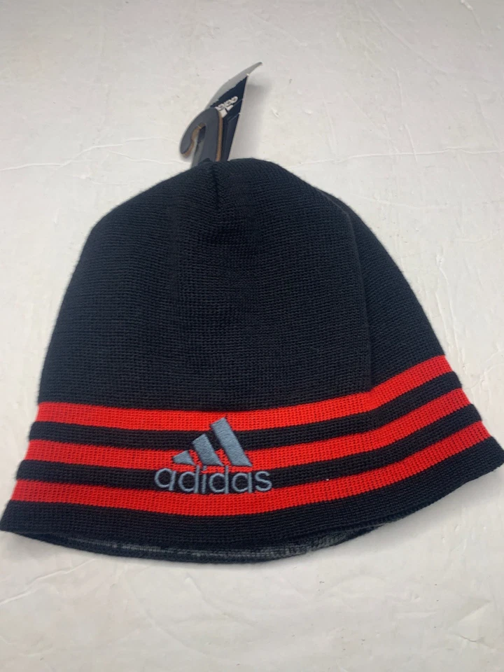 Новый Adidas Beanie шляпа черный с 3 красные полоски вышитый серый логотип размер OSFM - Изображение 4 из 4