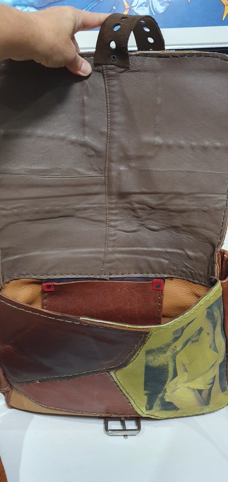 Hand made patchwork leather brown messenger bag - image 11