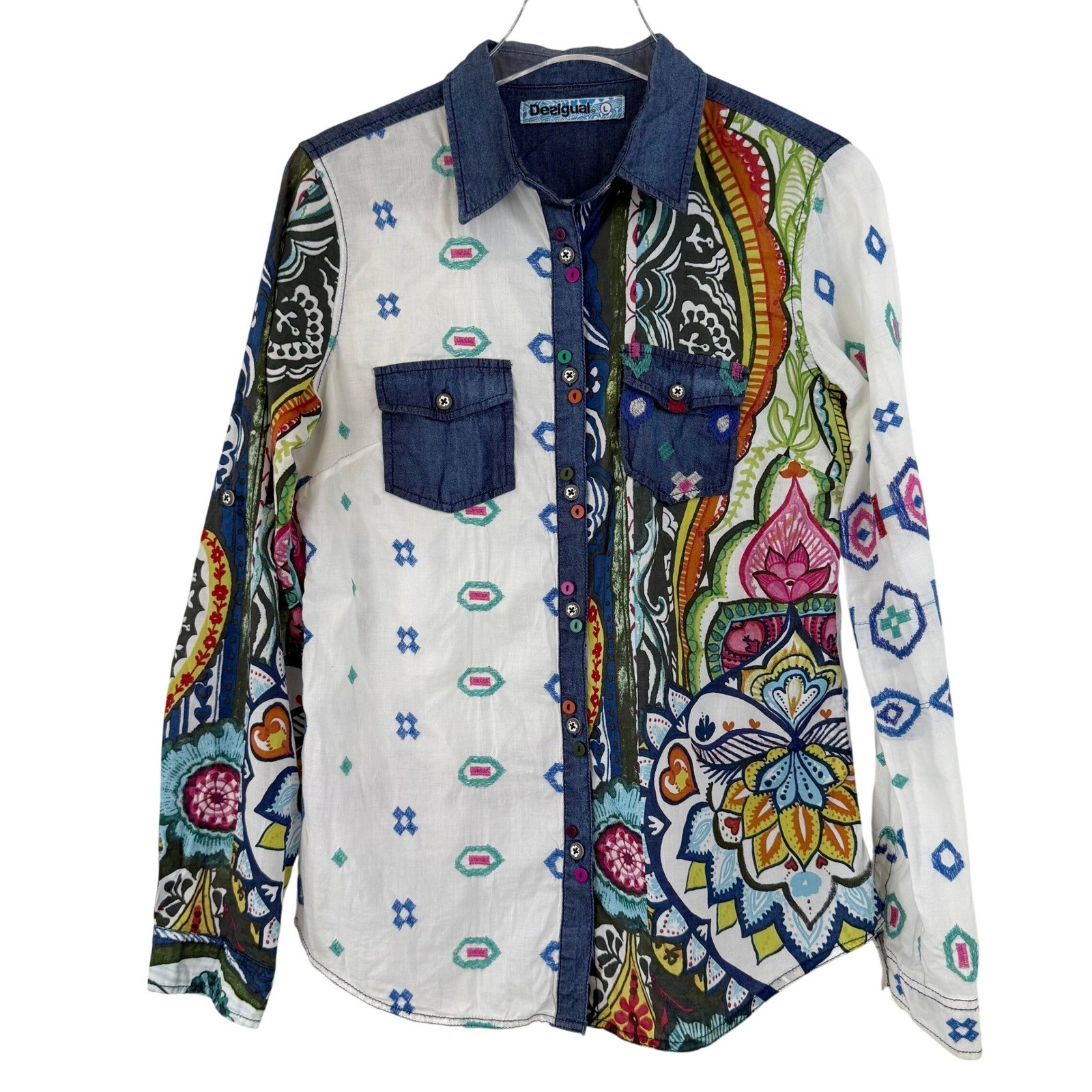 Desigual MAURICIO Patchwork Button Down Shirt Flo… - image 1