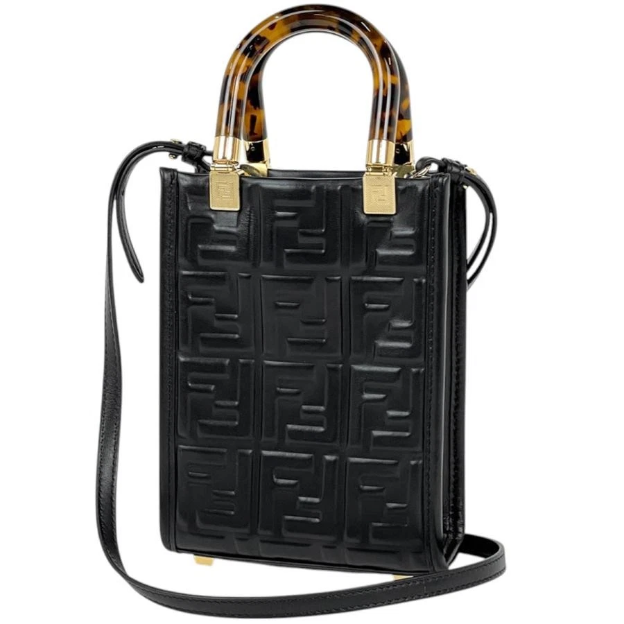 Fendi — Fendi Sunshine Shopper Mini Demiglace Leather Black Shoulder Bag 8BS051 #BS1050