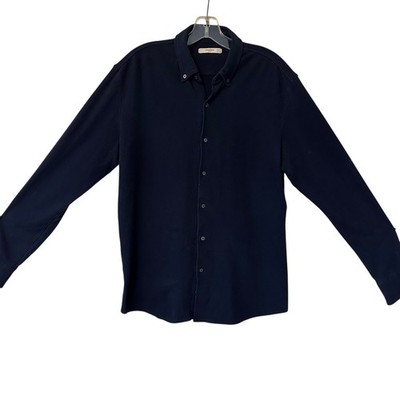 Mango Man Navy Blue Button Down Shirt Long Sleeve Size L
