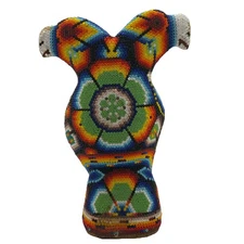 Vintage Native Huichol Mexican Folk Art Double Eagles Beaded Birds Damage Signed