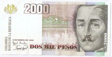 COLOMBIA 2000 pesos 1998 General Francisco de Paula Santander