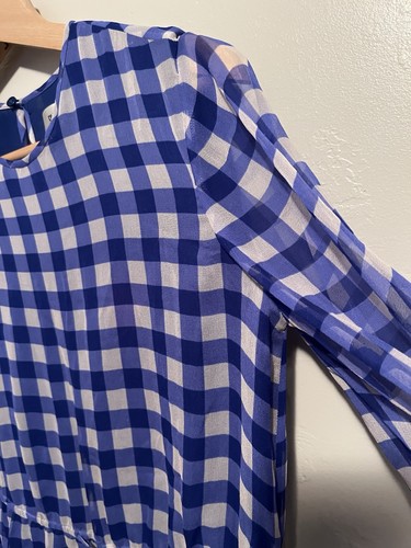 Diane von Furstenberg Blue & White Check Mini Tent Dress 100% Silk Women Size 0 - Picture 8 of 15