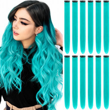 12 PCS 22-Inch Teal Blue Clip-In Extensions Easy Styling for Women Girls