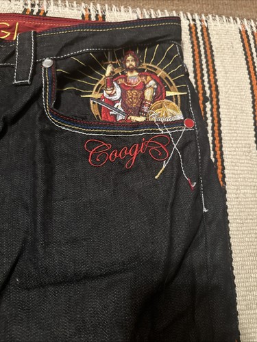 VTG Rare Coogi Warrior Jesus Embroidered Denim Shorts Size 40 - Picture 6 of 10