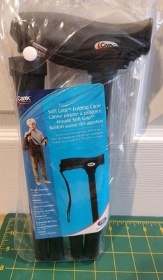 Carex Folding Soft Grip Walking Cane - Height Adjustable 33'' - 37'' - Wrist Strap