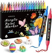 36 Pcs Dual Tip Acrylic Marker Paint Pens Set Permanent for Art DIY Project
