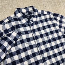 J Crew Flannel Shirt Men Medium Check Plaid Blue White Button Up Cotton Outdoor