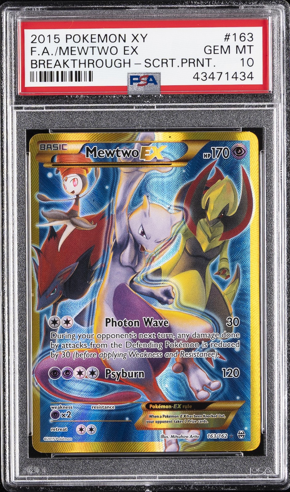 2015 POKEMON XY BREAKTHROUGH SECRET #163 FULL ART/MEWTWO EX PSA 10