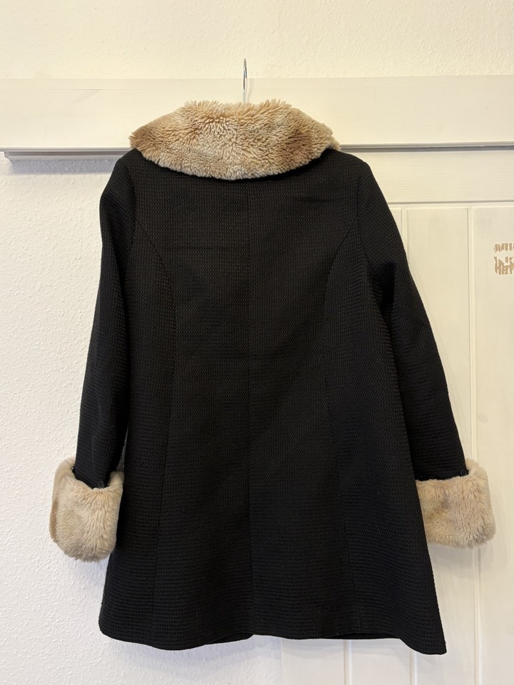 Rabbit Rabbit Clothing Line Hell Bunny Faustine A line Retro Winter Coat Navy Faux Fur Trim M 12 ...