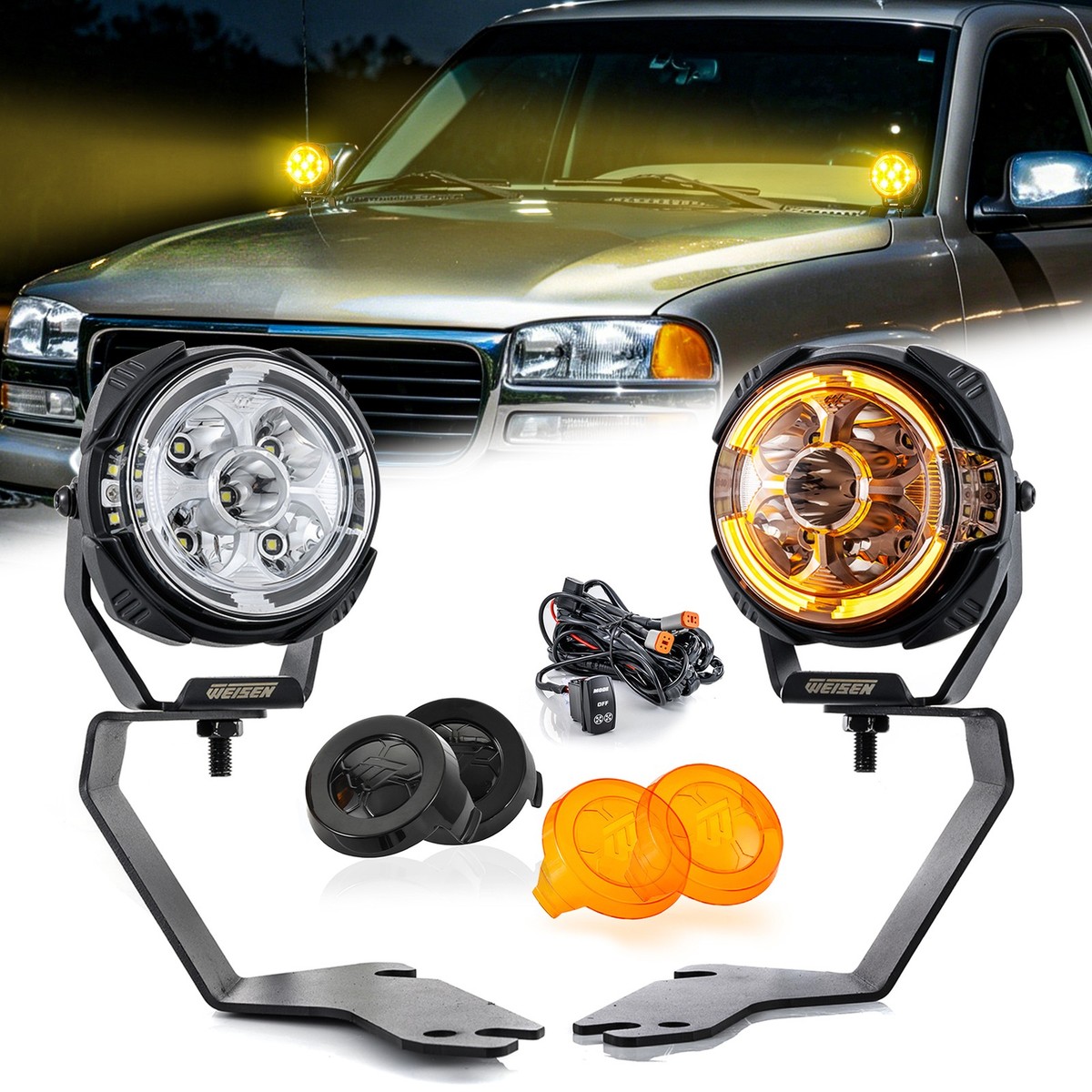 06 silverado led pod fog lights 3.5'' Pods Ditch Light Kit-Dynamic DRL+Cover For Sierra 1500 99-06 Flavor:Georgia Peach Every bracket is CAD blue trio flavor lost 15000 puff