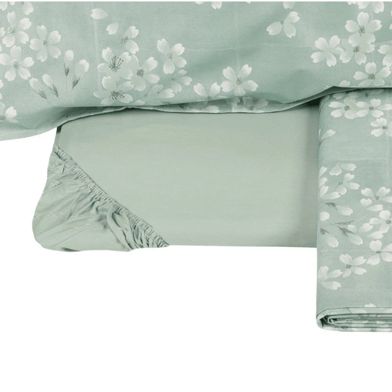 Lenzuola Matrimoniale Letto 2 Piazze Cotone FAZZINI Fiori Verde Pastell Giappone, fotografia 9 di 10