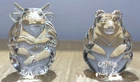 Set of 2 Steuben Glass Crystal Hand Coolers: BEAR & BULL~SIGNED~Paperweights