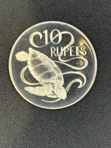1974 Seychelles 10 Rupees Coin Sea Turtle Design Elizabeth II KM#20 UNC