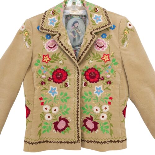 Johnny Was Biya Jacket Beige Embroidered Blazer EUC Size SMALL - Picture 2 of 8