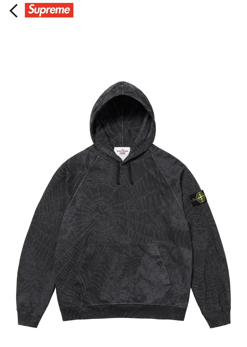 Supreme X Stone Island Hoodie Black Size XXL FW23 Hooded Sweatshirt Spider  Web