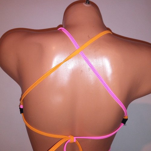Victoria Secret PINK Swim Bikini Top Small Wrap Halter Black Pink Orange New - Picture 6 of 6