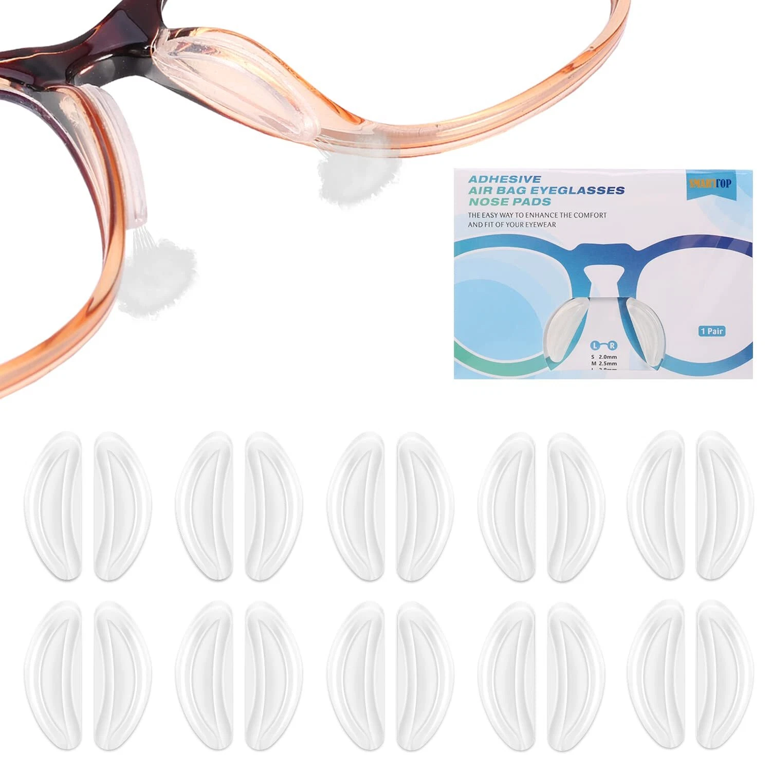 Upgraded Eyeglasses Silicone Nose Pads  10pairs 2mm Air Chamber Anti Slip Adh...