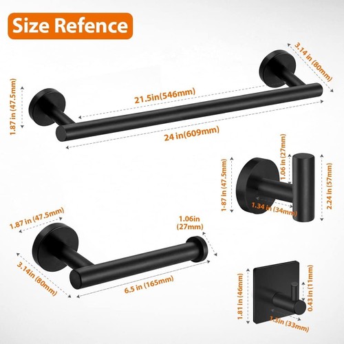 Matte Black Bathroom Hardware Set - 5-Piece SUS304 Stainless Steel Accessories - Picture 6 of 12