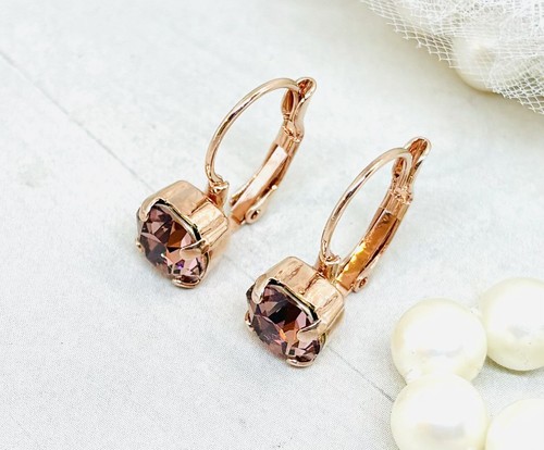 Rose Gold Plated Blush Pink Cup Chain Earrings Blush Pink Drop Earrings - Zdjęcie 1 z 7